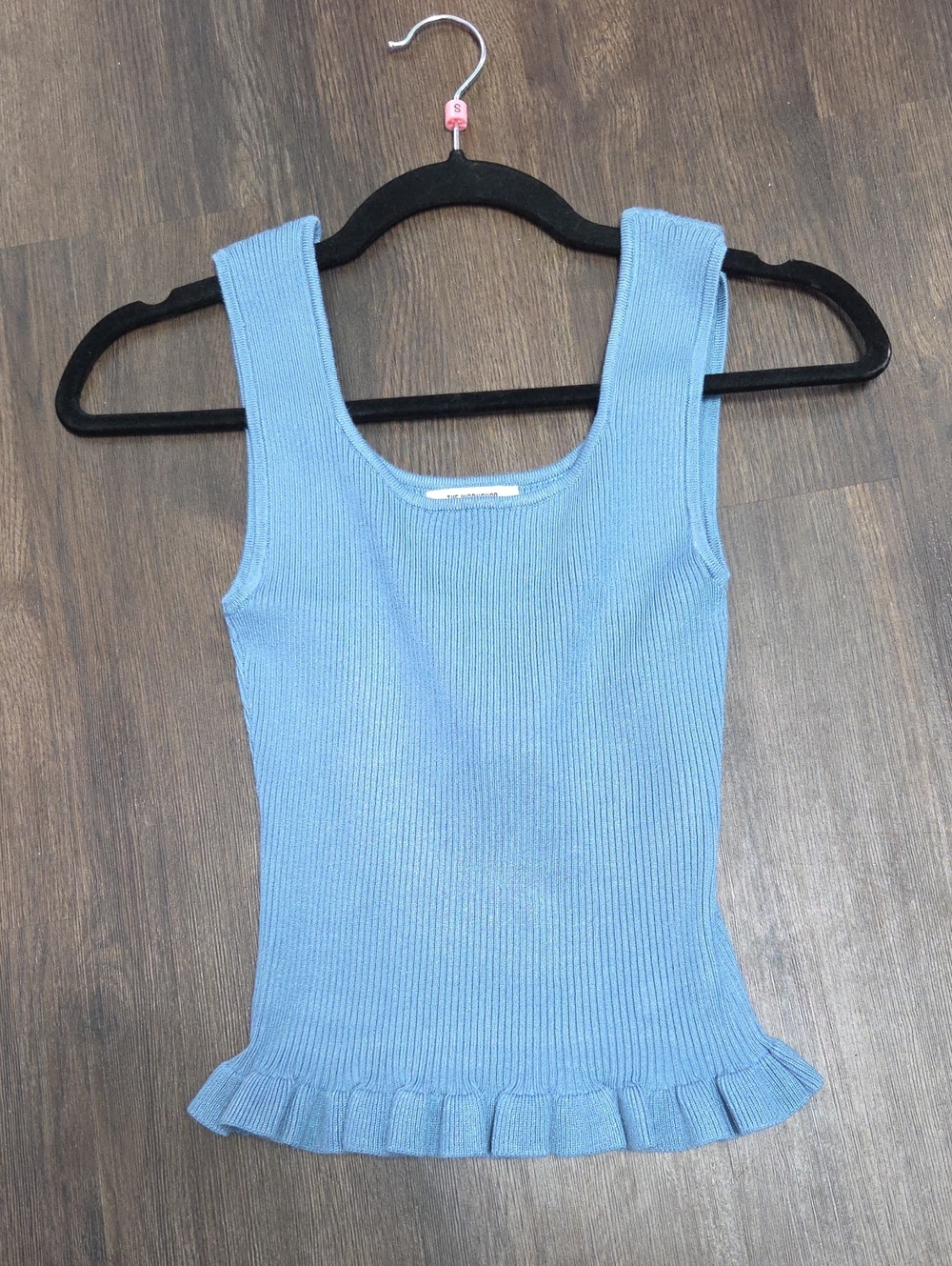 Light Blue Ribbed Fleece Tank with Ruffle Hem - Picture 1 of 5